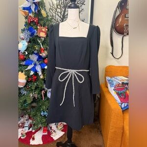 CeCe Black Dress with Silver Bow Accent